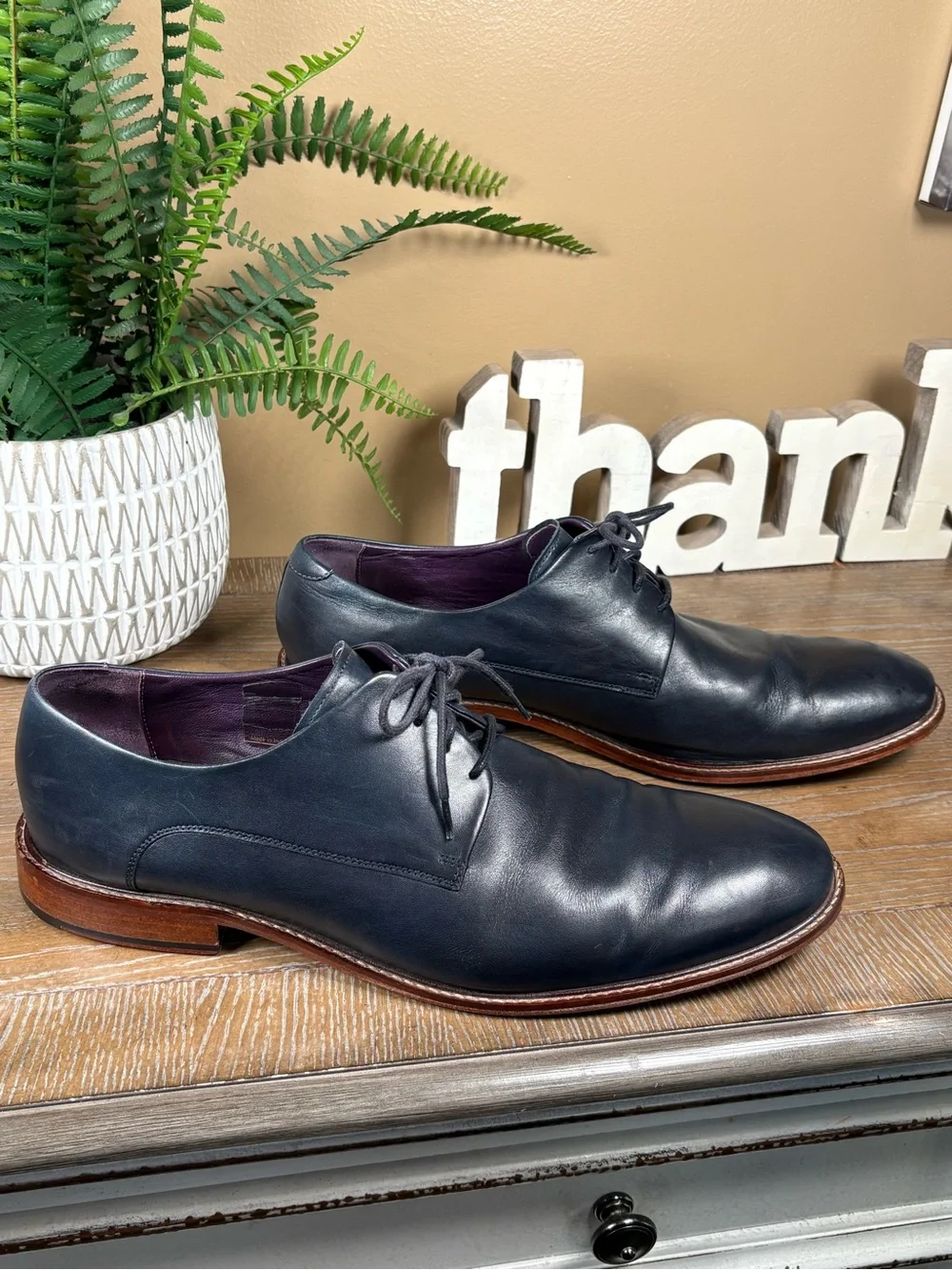 Ted Baker London Iron 3 Plain Toe Derby Navy Shoes Size 15